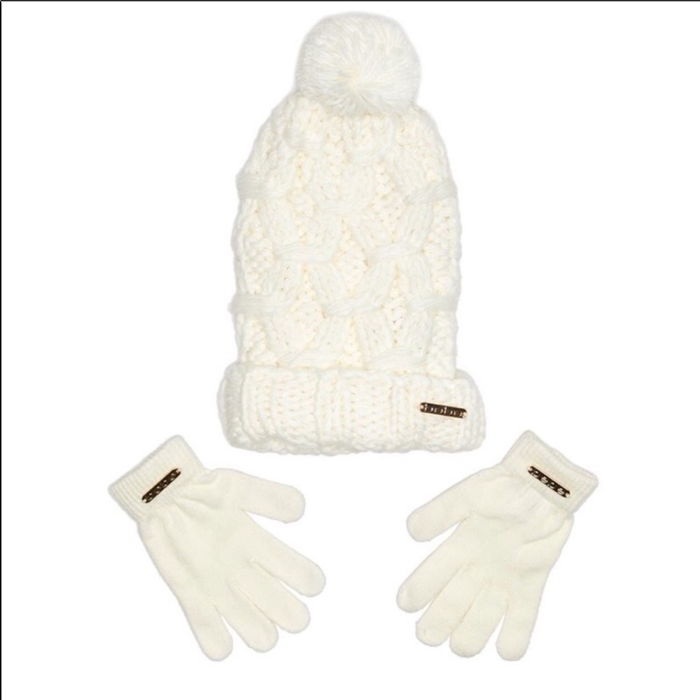 NWT Bebe White Pom-Pom Hat and Gloves Set - Picture 2 of 4